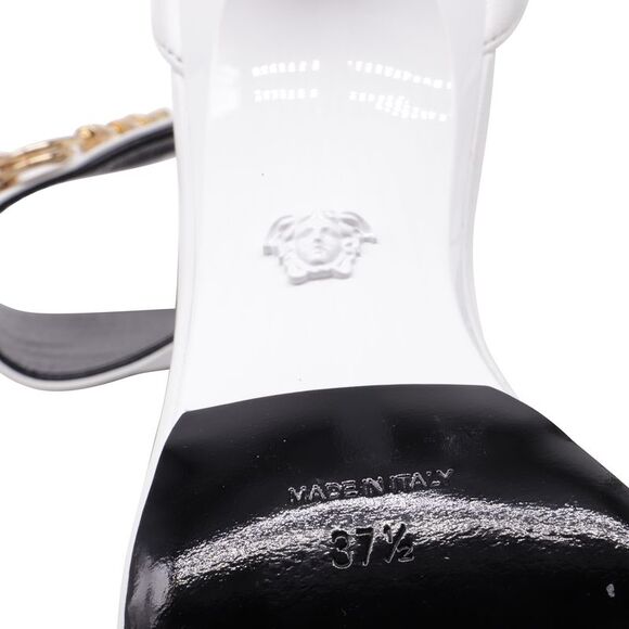 Versace Safety Pin Ankle-Cuff Sandals in White Leather - Picture 11 of 12